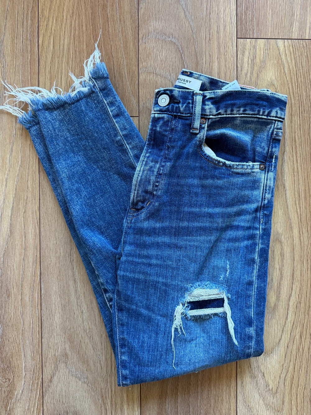 Moussy Denim Women’s Dark Blue Distressed Slim Jeans